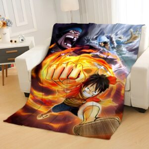 Plaid polyester Luffy attaque enflammée One Piece
