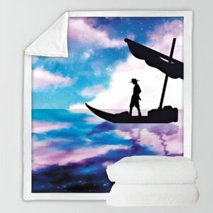 Plaid polaire 150x200cm Luffy capitaine ciel étoilé bleu violet