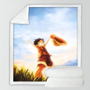 Plaid enfant Luffy polyester molletonné One Piece 150x200cm design jeune pirate