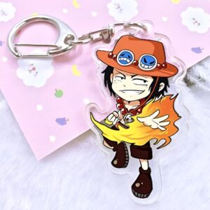 Porte-clé Ace style manga en métal One Piece robuste durable