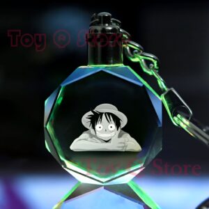 Porte-cles Luffy verre grave 3D One Piece lampe LED multicolore capitaine Mugiwara