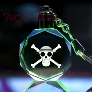 Porte-cles lampe LED 3D tête de mort kawaii gravure verre One Piece