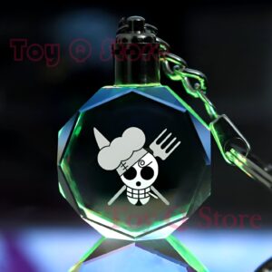 Porte-cles lampe LED Jolly Roger cuisinier gravure verre One Piece