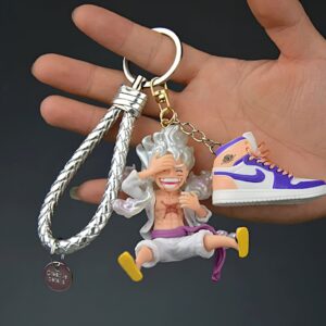 Porte-clés Luffy Gear 5 basket multicolore simili cuir tressé One Piece