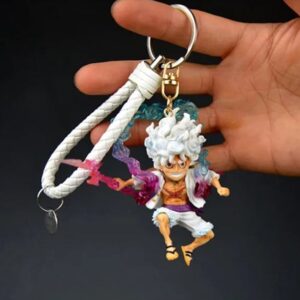 Porte-clés figurine Monkey D Luffy Gear 5 en PVC avec anneau métal
