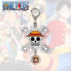 Porte-clés en métal avec symbole de Luffy et équipage Mugiwara One Piece