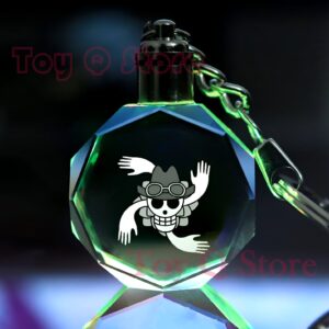 Porte-cles Jolly Roger Mugiwara One Piece lampe LED verre grave