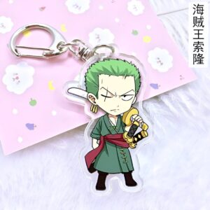 Porte-clés en métal avec design Zoro maître des trois épées, accessoire One Piece