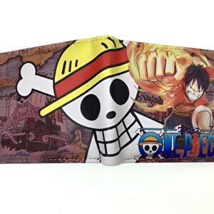 Portefeuille en cuir végan avec logo Mugiwara et portrait de Luffy, format 11 x 9 cm