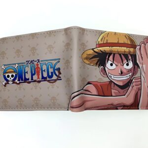 Portefeuille en cuir végan 11x9 cm au visuel Luffy Muscle, coutures renforcées et zip métallique