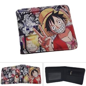 Portefeuille Luffy Manga réalisé en cuir végan avec motif détaillé de l'équipage Mugiwara