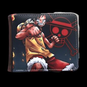 Portefeuille avec Jolly Roger des Mugiwara et portrait de Luffy en cuir polyuréthane noir