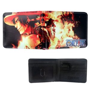 Portefeuille Luffy Ace motif flammes One Piece PU résistant