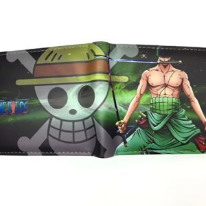 Portefeuille simili cuir Roronoa Zoro One Piece zip métallique bretteur Wano