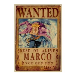 Affiche avis de recherche de Marco, commandant de division des pirates de Barbe Blanche, avec prime de 700 millions de Berrys