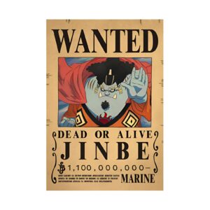 Poster Wanted Jinbe Prime, avis de recherche du timonier Mugiwara sur papier Kraft