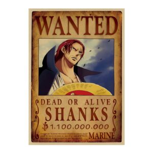 Poster avis de recherche Shanks, capitaine Red Hair Pirates, légende One Piece manga
