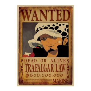 Poster Avis de Recherche Trafalgar Law des Heart Pirates, papier Kraft couleur naturelle