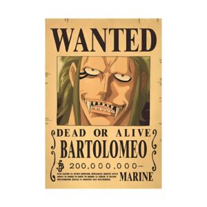 Poster Wanted Bartolomeo Barto Club papier Kraft décoration murale One Piece