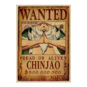Poster Wanted Chinjao Prime, ancien guerrier Dressrosa, affiche légendaire, papier Kraft robuste