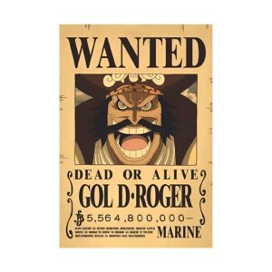 Poster Wanted Gol D Roger Roi des Pirates papier Kraft style avis de recherche One Piece
