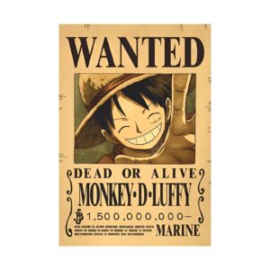 Poster Wanted Monkey D Luffy sur papier Kraft, avis de recherche One Piece décoration murale