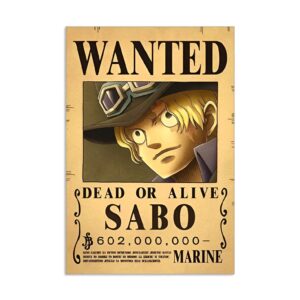 Poster Wanted Sabo sur papier Kraft, avis de recherche chef Armée Travaillé One Piece