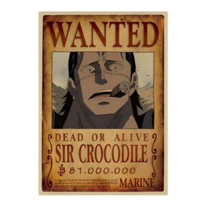 Poster avis de recherche Sir Crocodile Wanted, Shichibukai 81 millions de Berrys, design One Piece format 51x35,5 cm