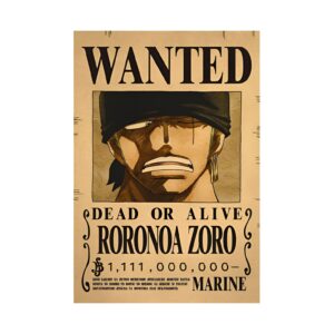 Poster Wanted Roronoa Zoro, avis de recherche du sabreur Mugiwara sur papier Kraft