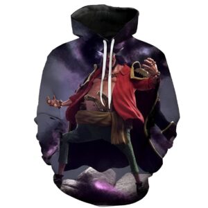 Pull One Piece Empereur Barbe Noire en polyester avec impression détaillée du personnage