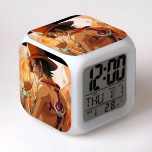 Réveil numérique Ace Poing Ardent avec affichage LED multicolore et design One Piece