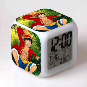 Réveil cube numérique Luffy avec 7 couleurs LED pour enfants inspiré One Piece