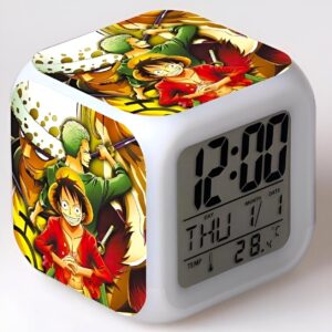 Réveil numérique LED aux couleurs de Luffy et Zoro avec affichage multicolore