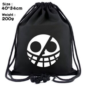 Sac bandoulière One Piece style kawaii sur toile noire, 40 x 34 cm, fermeture chaîne, 20 litres