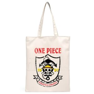 Sac cabas tote bag avec blason Mugiwara Jolly Roger, toile végan robuste pour fans One Piece