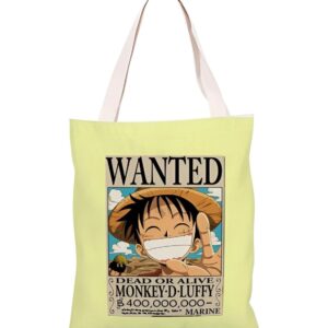 Sac cabas One Piece avec motif Luffy Wanted, en canvas épais couleur naturelle