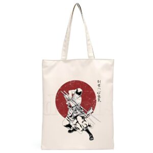 Sac cabas toile canvas avec illustration de Roronoa Zoro style japonais, fond rouge