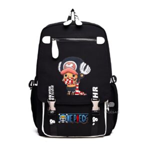 Sac à dos One Piece noir avec portrait de Tony Tony Chopper illustré en style manga avec bretelles matelassées
