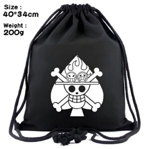 Sac à cordon One Piece motif tête de mort et cœur sur toile, dimensions 40 x 34 cm