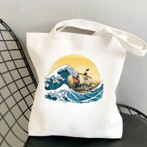 Sac fourre-tout One Piece motif bateau pirate et vagues coton vegan