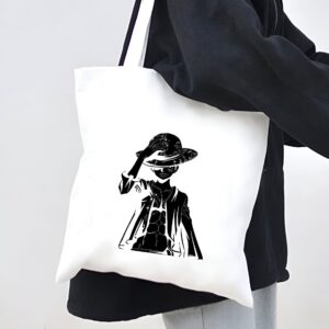 Sac fourre-tout cuir vegan avec chapeau de paille de Luffy en noir et blanc