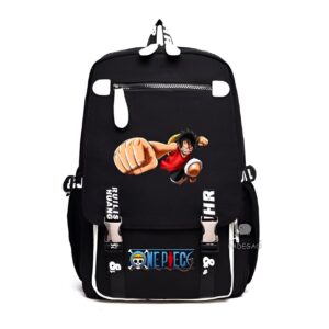 Sac à dos noir avec design Luffy en action, illustration colorée One Piece