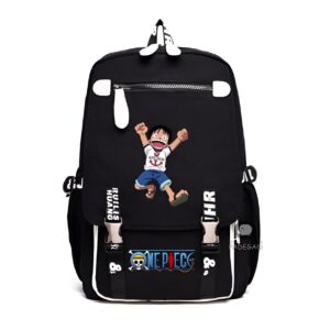 Sac à dos noir avec design Luffy One Piece, Vue frontale de la matière Oxford et de l'illustration