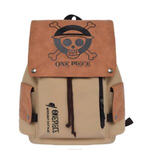 Sac a dos One Piece cuir vegan beige marron Jolly Roger embosse