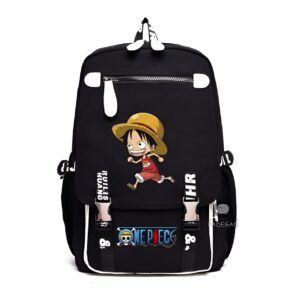 Sac à dos noir avec illustration Luffy chibi colorée, design manga style Pop Art