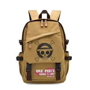 Sac a dos etudiant One Piece marron simili cuir motifs Mugiwara