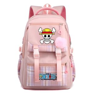 Sac a dos scolaire fille rose motif équipage Mugiwara inspire One Piece