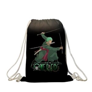 Sac cordon Zoro Roronoa One Piece, design trois sabres, polyester noir