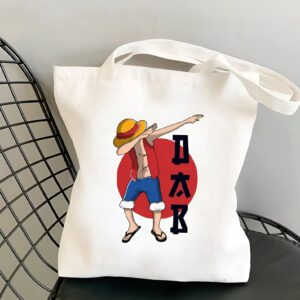 Sac en coton 38x35 cm a l'effigie de Luffy en pose dab, capitaine des Mugiwara