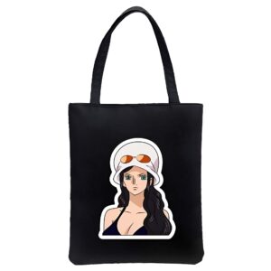 Tote bag Nico Robin en coton noir 40x35 cm inspiré One Piece